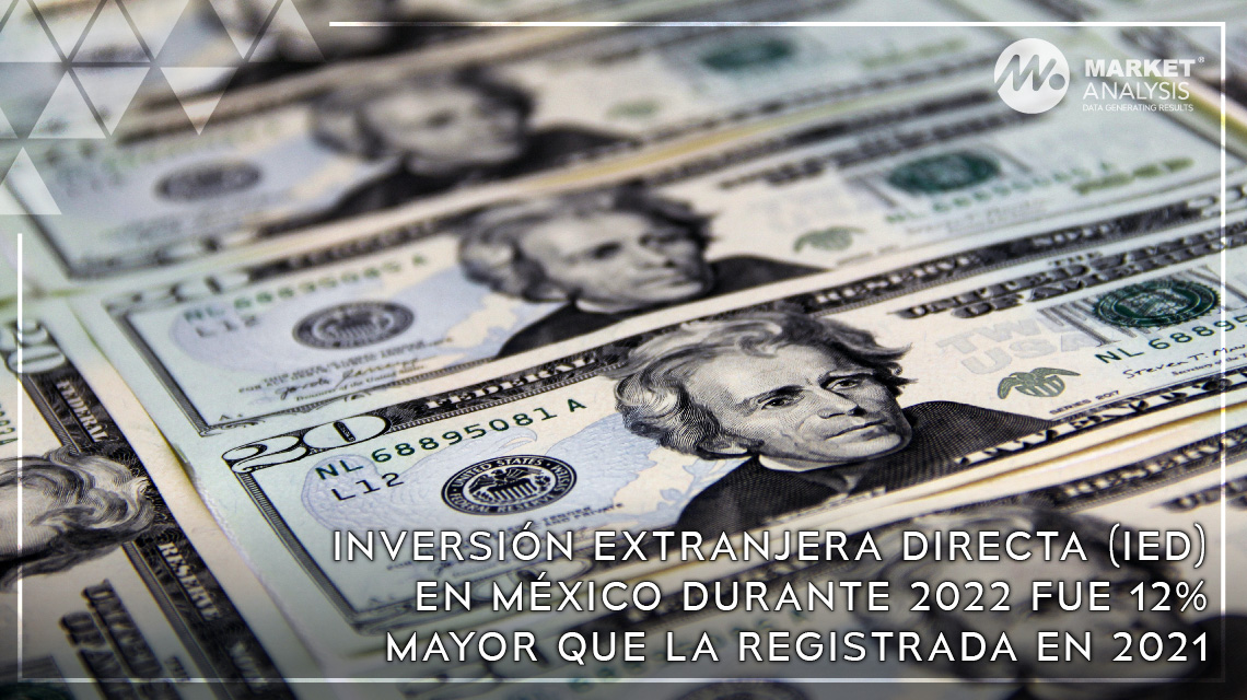 Inversión Extranjera Directa en México durante 2022 fue 12 por ciento mayor que la registrada en 2021